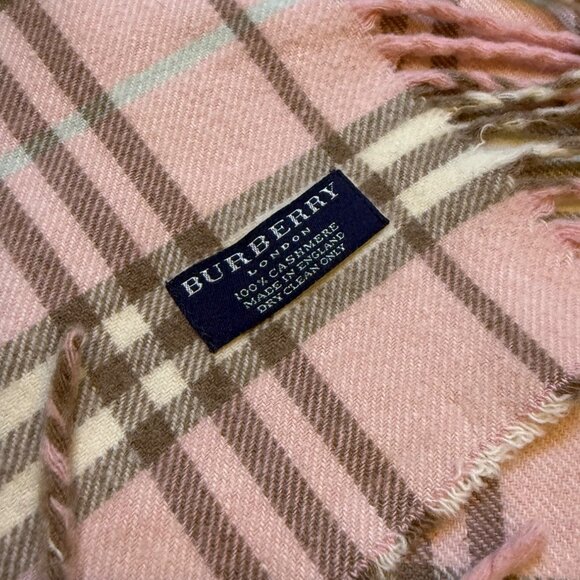 Burberry London Pink Plaid Cashmere Nova Check Scarf Soft Double Fringe - Picture 4 of 6